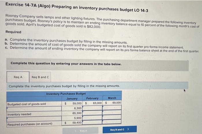 the following inventory purchases budget. Rooney's policy is to maintain an ending
