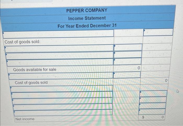 Company for the year ended December 31. 1. Prepare income statements for