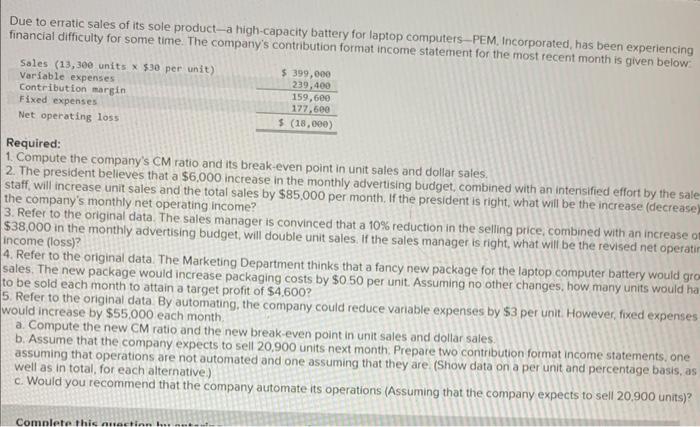 has been experiencing financial difficulty for some time. The company's contribution format