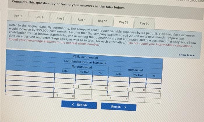 income statement for the most recent month is given below Required: 1.