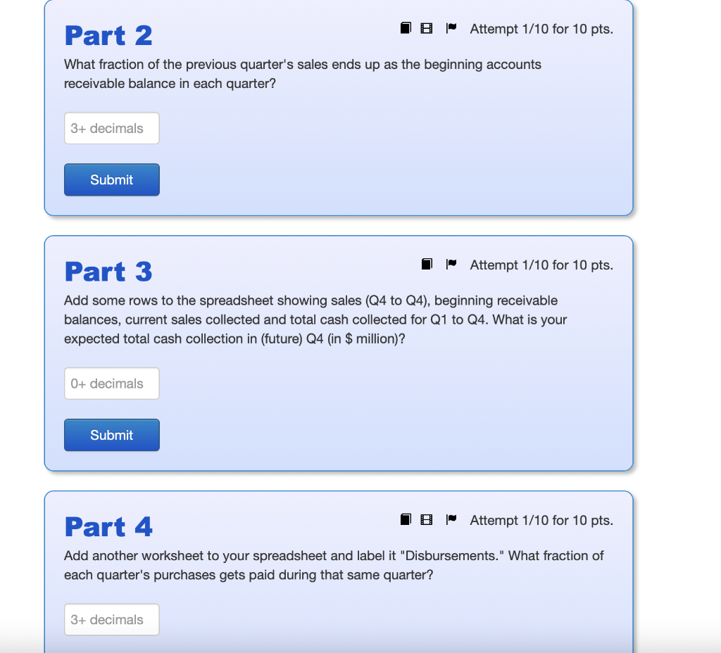 the following quarter's sales on purchases of components from suppliers. Wages and