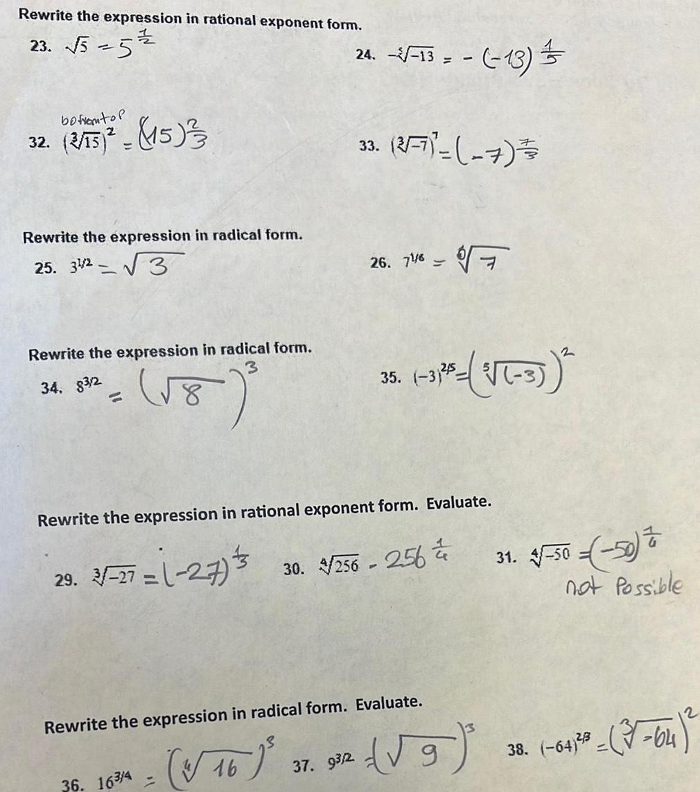 Rewrite the expression in rational exponent form 23 5 5 22