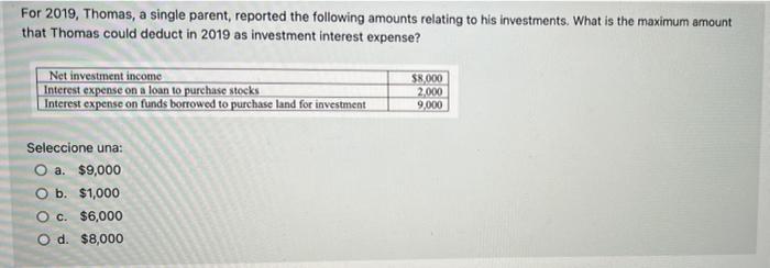 For 2019, Thomas, a single parent, reported the following amounts relating