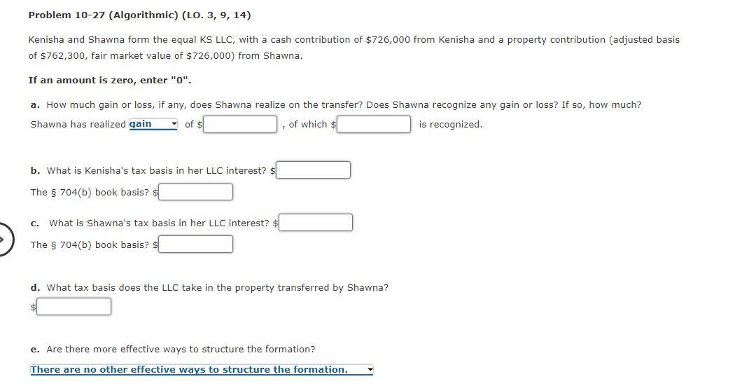 9, 14) Kenisha and Shawna form the equal KS LLC, with a