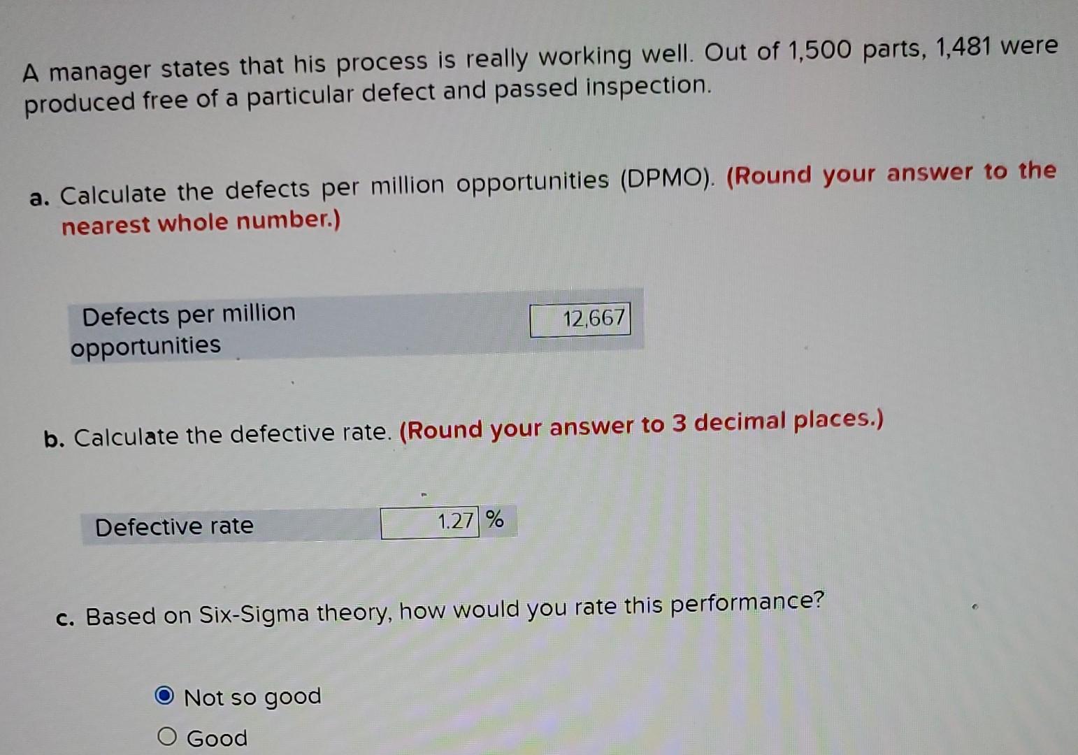 well. Out of 1,500 parts, 1,481 were produced free of a particular