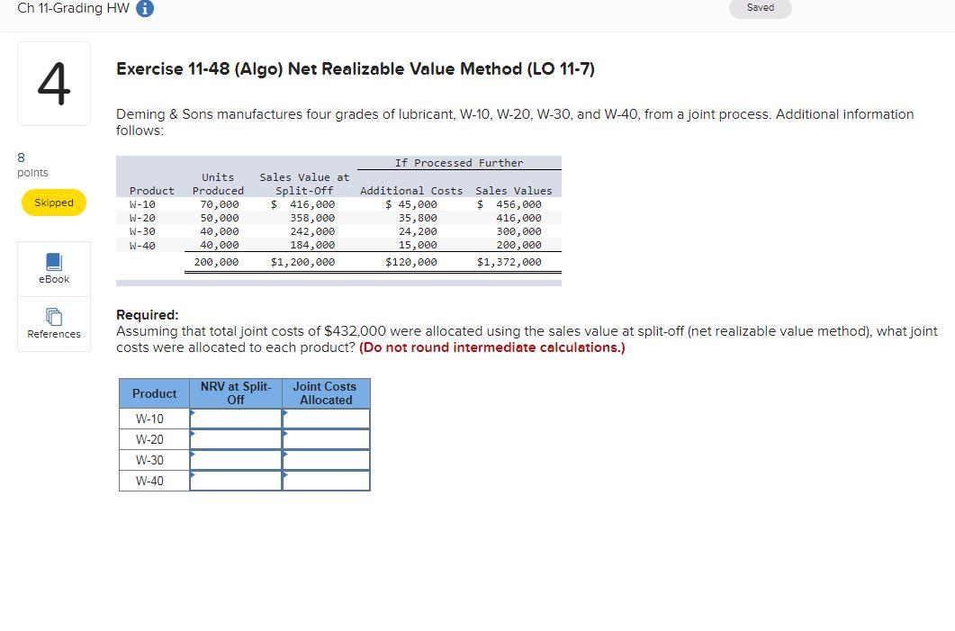  Ch 11-Grading HW Saved Exercise 11-48 (Algo) Net Realizable Value Method