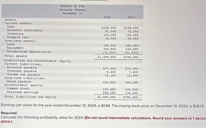 provided below: Earnings per share for the year ended December 31,2024 ,