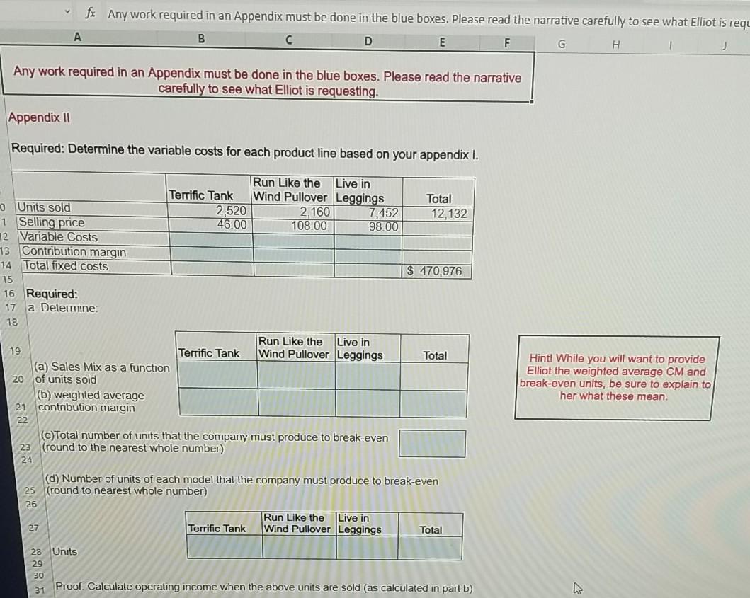Total fixed costs 15 16 Required: 17 a. Determine 18 $ 470,976