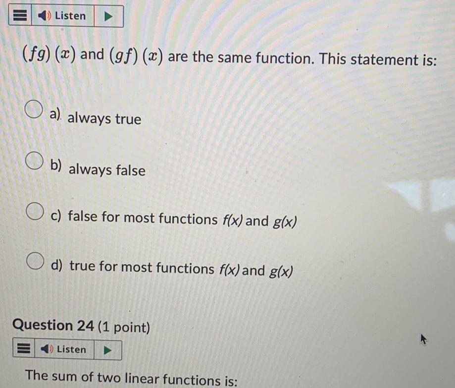  Listen fg x and gf x are the same function This