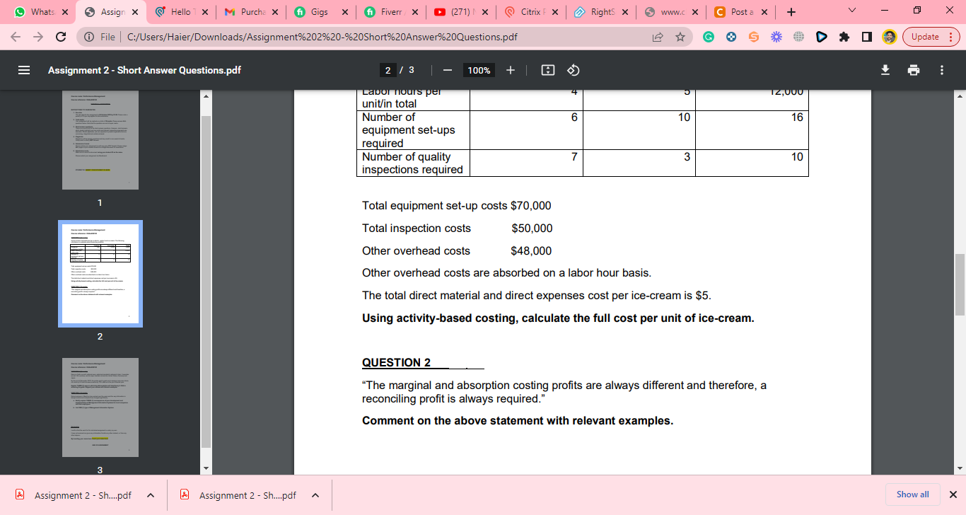 hour basis. The total direct material and direct expenses cost per ice-cream