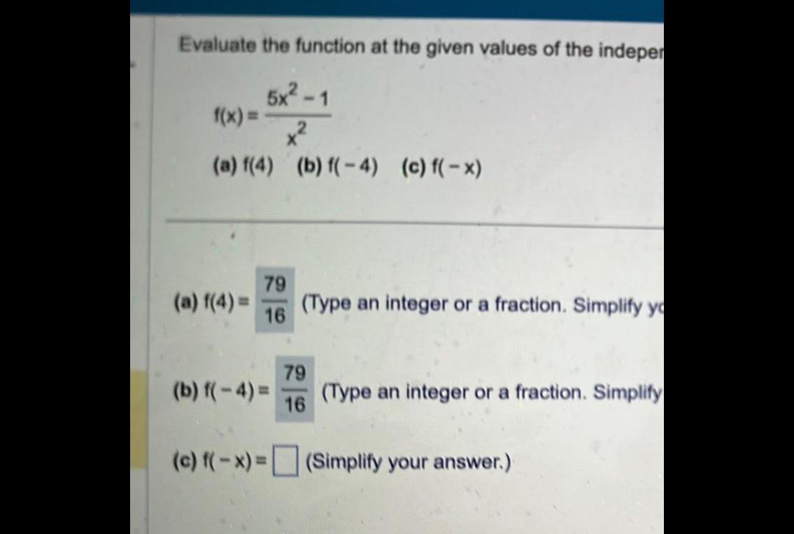 Evaluate the function at the given values of the indepen 5x