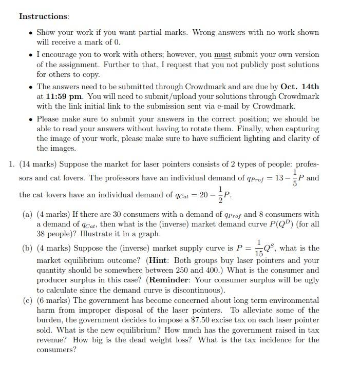 Instructions: - Show your work if you want partial marks. Wrong