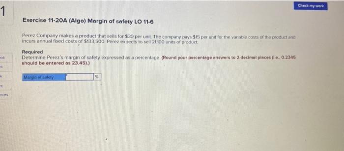 11-6 Perez Company makes a product that sells for $30 per unit.