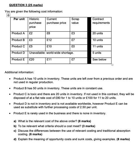 Per unit Historic purchase price Current purchase price Scrap value Contract requirements