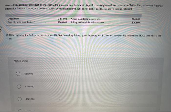 of 140%. Also, assume the following information from the company's schedule of