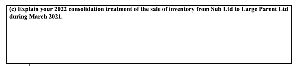 sold cost Sub Ltd \$54. On 31 March 2022, the inventory Large