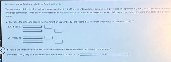  I need help solving a "fair value jornal entries, available for