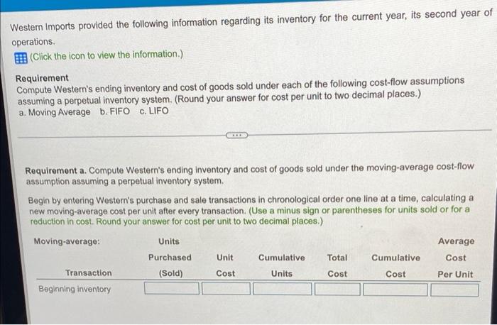 regarding its inventory for the current year, its second year of operations.