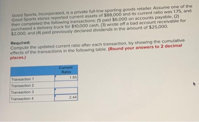 between Good Sports, Incorporated, is a private full-line sporting goods retailer. Assume