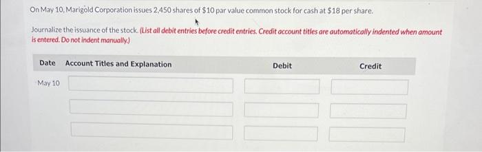2,450 shares of $10 par value common stock for cash at $18