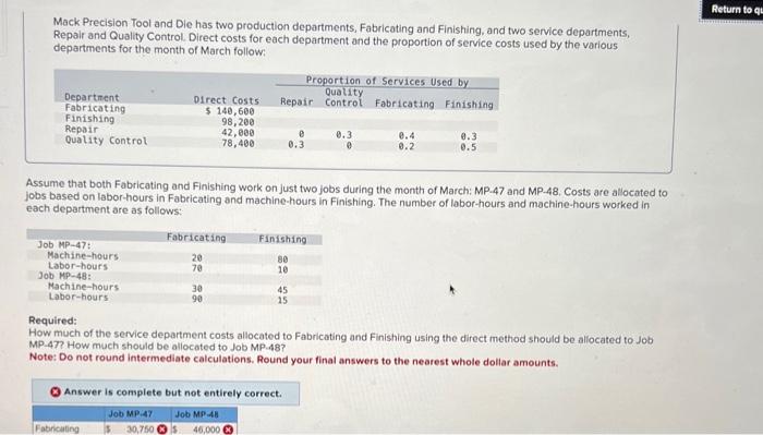 Quality Control. Direct costs for each department and the proportion of service