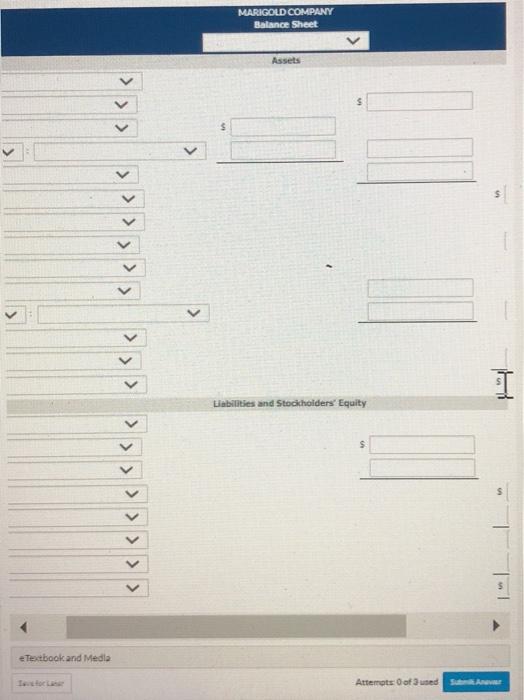Accounts receivable (net) Inventory Equipment (net) Patents MARIGOLD COMPANY BALANCE SHEET AS