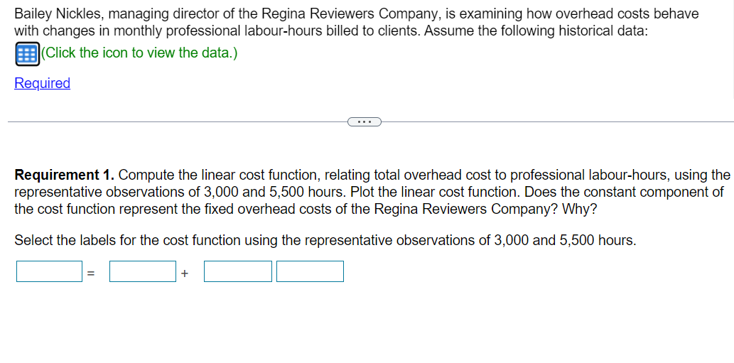 icon to view the data.) Required Requirement 1. Compute the linear cost