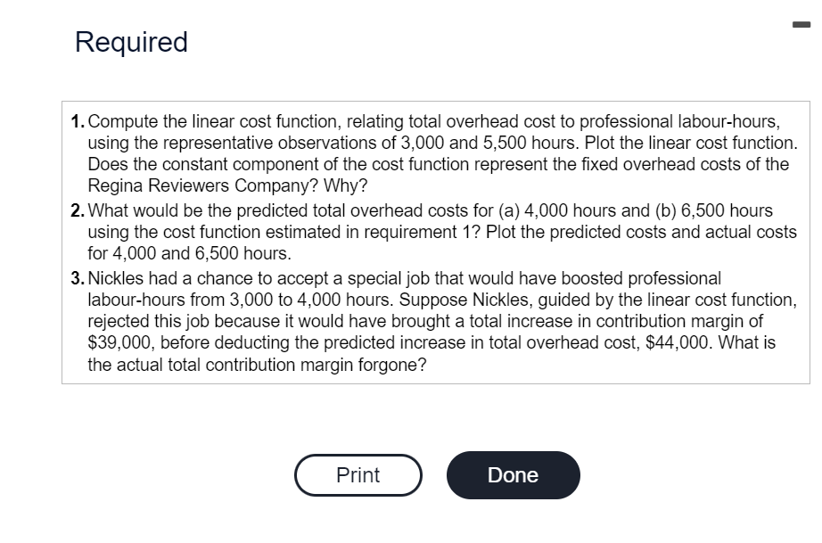 of 3,000 and 5,500 hours. Plot the linear cost function. Does the