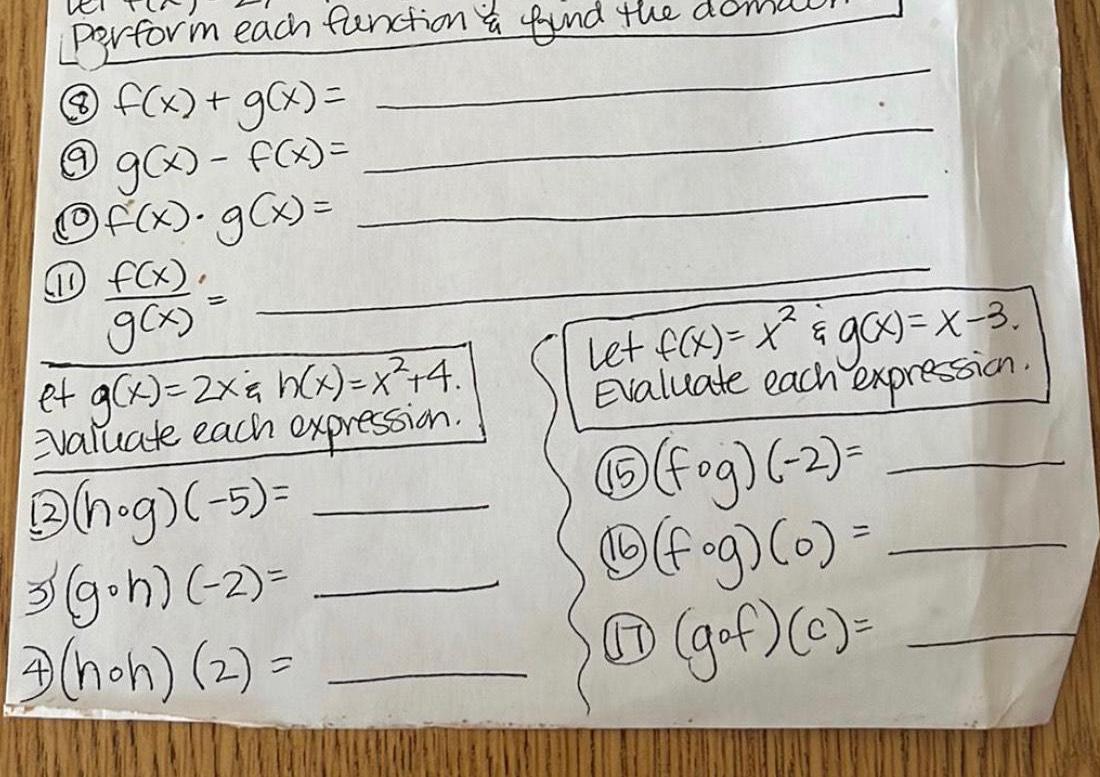  a Perform each function found the f x g x g