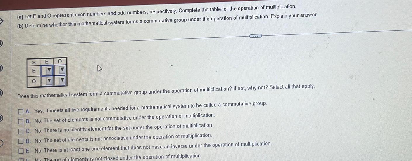 and odd numbers respectively Complete the table for the operation of multiplication
