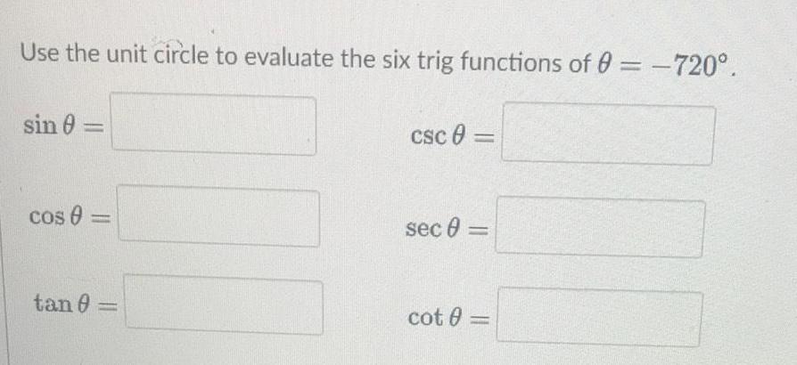 Use the unit circle to evaluate the six trig functions of