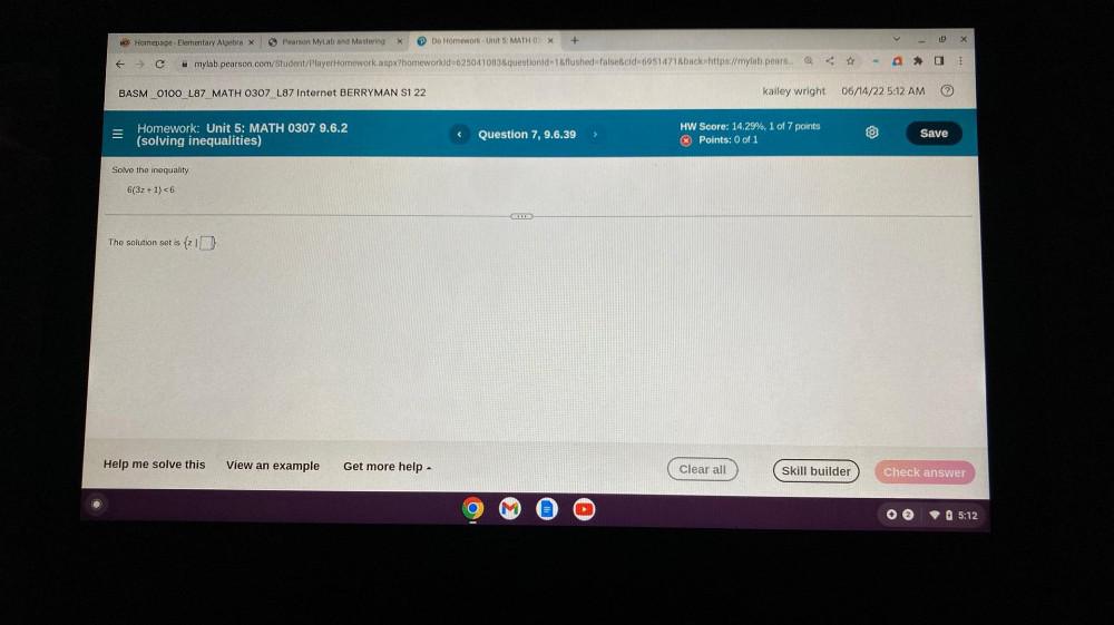 inequalities) Question 7.9.6.39 HW 7 @ points: 0011 @ Save Help me