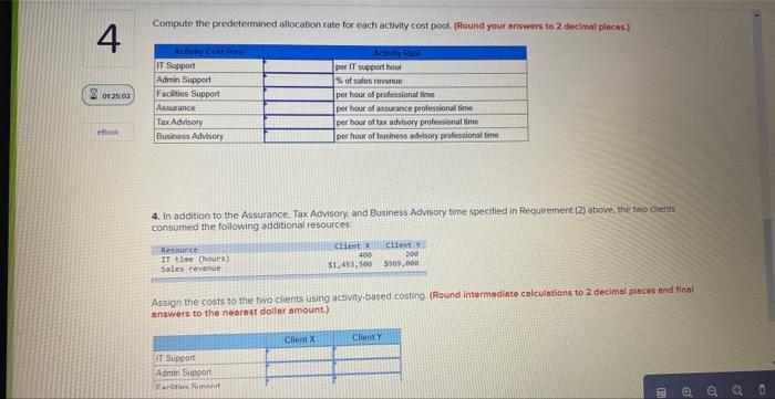 for a typical puarter ate preserited beltiw. The existing cost allocation system