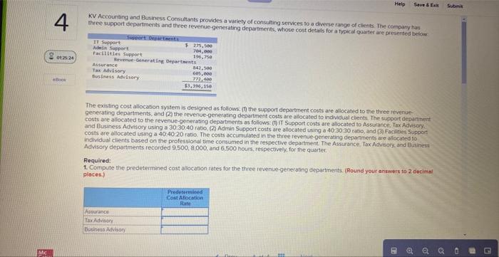the thee fevenuegenerating departments, and (2) the revenue-generating department costs are alocated
