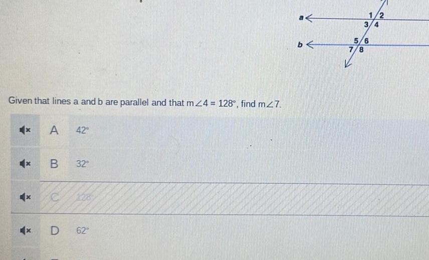  Given that lines a and b are parallel and that m