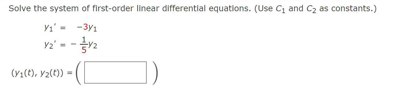 Solve the system of first-order linear differential equations. (Use Cl and C2