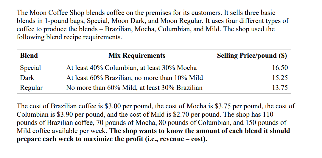  (a) Formulate algebraically the Linear Programming (LP) model for this problem.