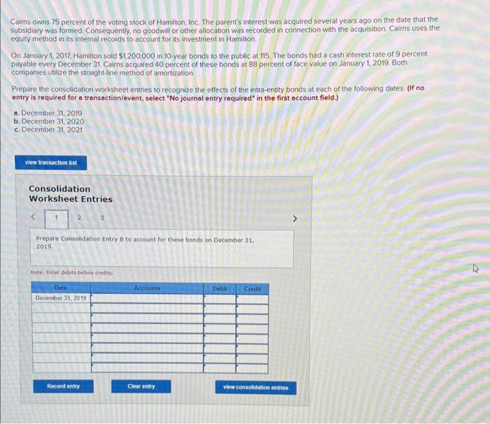 voting stock of Hamilton, Inc. The parent's interest was acquired several years