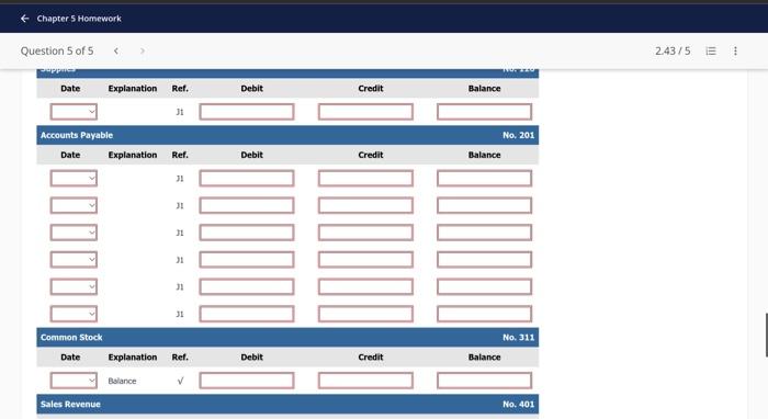 Supply for $7,400, terms 1/30,630 Sold merchandise on account 54,400, terms 2/106/30.