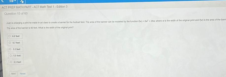  ACT PREP MATH PART ACT Math Test 1 Edition 3 Question