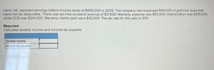  pls reply fast and accurate Lantz Ltd reported earings before income
