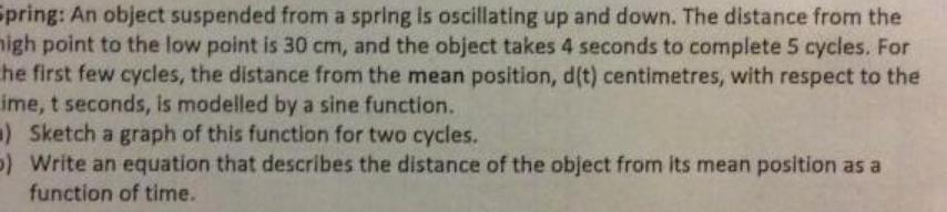  Spring An object suspended from a spring is oscillating up and