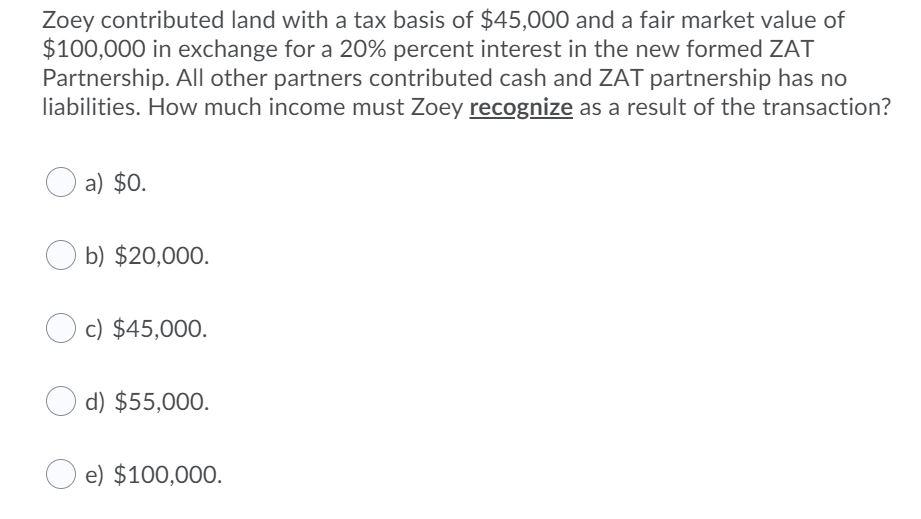 and a fair market value of $100,000 in exchange for a 20%