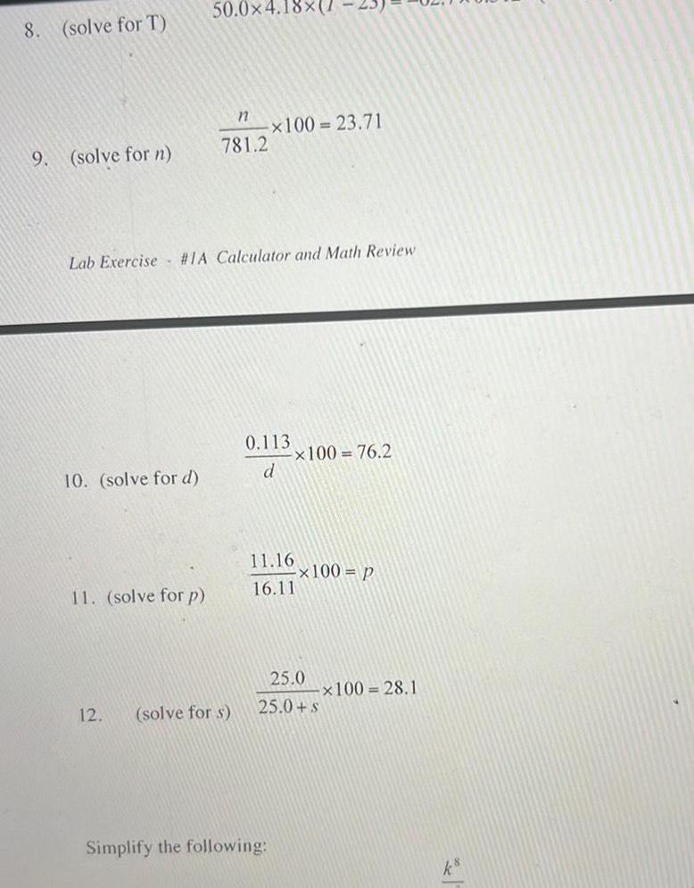  8 solve for T 9 solve for n 10 solve for