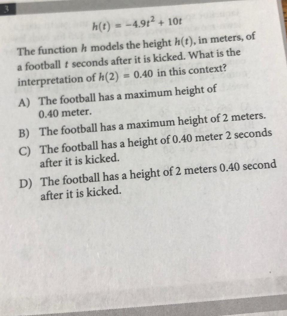 h t in meters of a football t seconds after it is