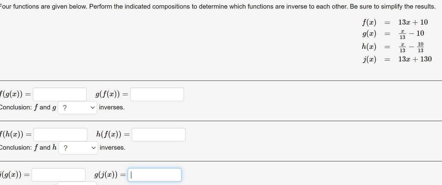 Four functions are given below Perform the indicated compositions to determine