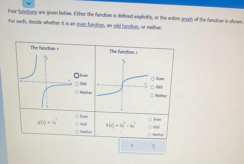 or the entire graph of the function is shown For each decide