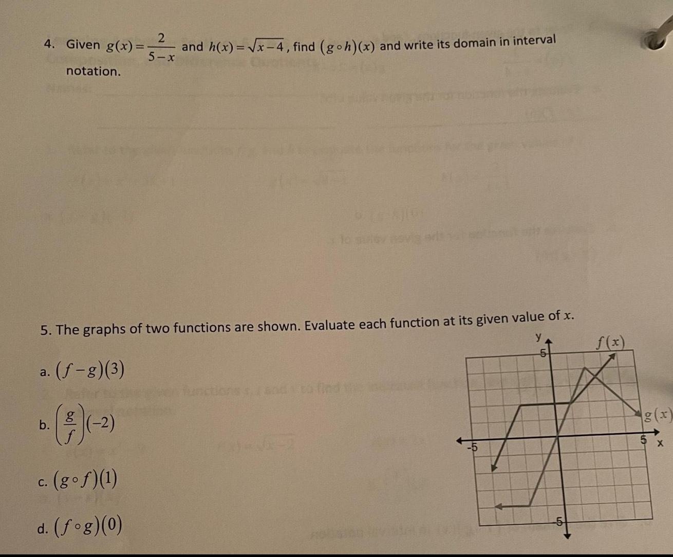  4 Given g x notation 5 The graphs of two functions
