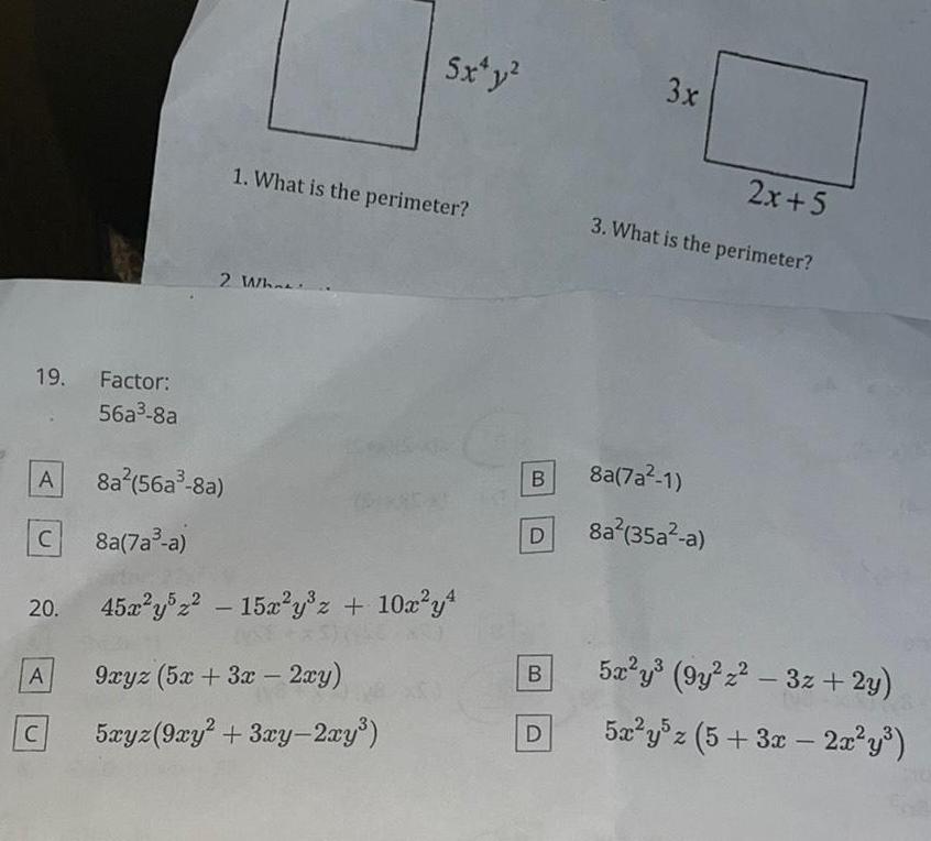 7a a 20 45x y z 15x y z 10x y4 C