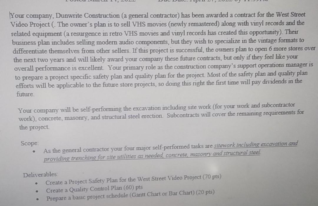 contract for the West Street Video Project ( The owner's plan is